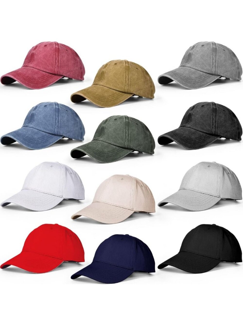 12 Pcs Washed Cotton Baseball Caps for Women - Stylish, Adjustable, Casual Wear